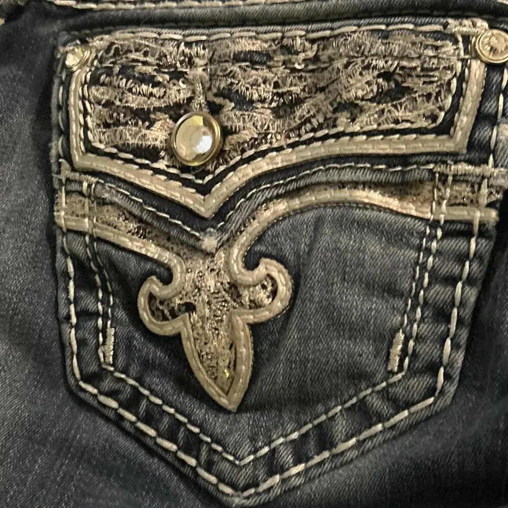 Rock Revival BETTY Jeans Womens 25 Skinny Mid-Rise Embellished Distressed READ - Picture 14 of 14